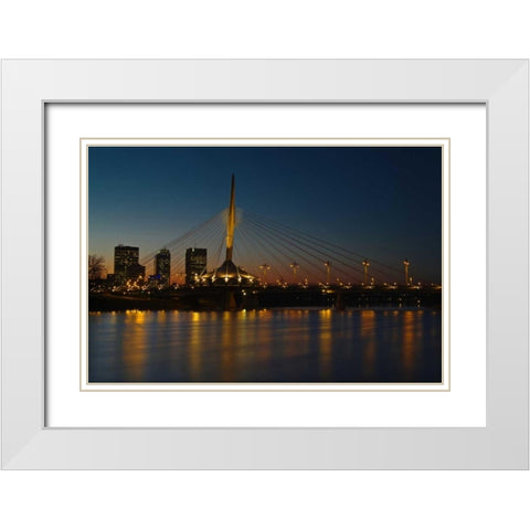 Canada, Manitoba, Winnipeg Esplanade Riel bridge White Modern Wood Framed Art Print with Double Matting by Grandmaison, Mike