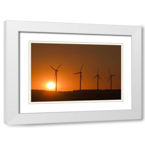 Canada, Somerset Wind turbines at sunset White Modern Wood Framed Art Print with Double Matting by Grandmaison, Mike