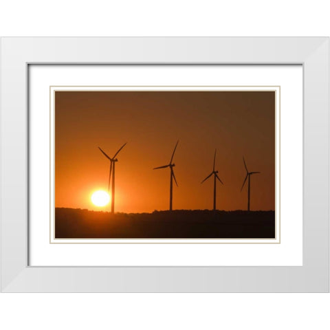 Canada, Somerset Wind turbines at sunset White Modern Wood Framed Art Print with Double Matting by Grandmaison, Mike