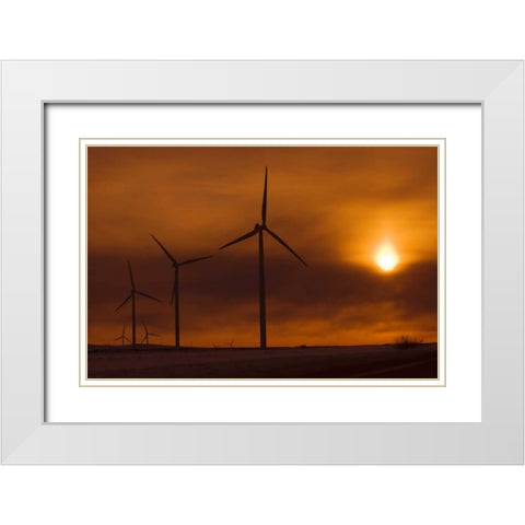 Canada, Somerset Wind turbines at sunset White Modern Wood Framed Art Print with Double Matting by Grandmaison, Mike