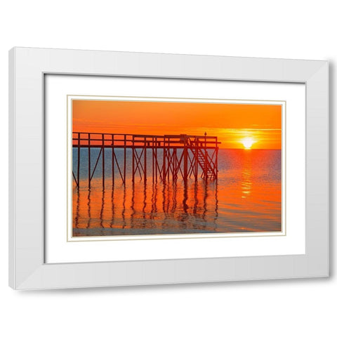 Canada-Manitoba-Matlock Pier at sunrise on Lake Winnipeg White Modern Wood Framed Art Print with Double Matting by Jaynes Gallery