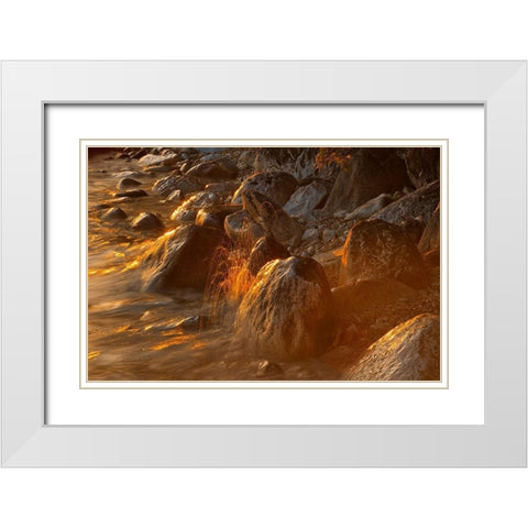 Canada-Manitoba-Clearwater Lake Provincial Park-Rocky shoreline of Clearwater Lake at sunset White Modern Wood Framed Art Print with Double Matting by Jaynes Gallery
