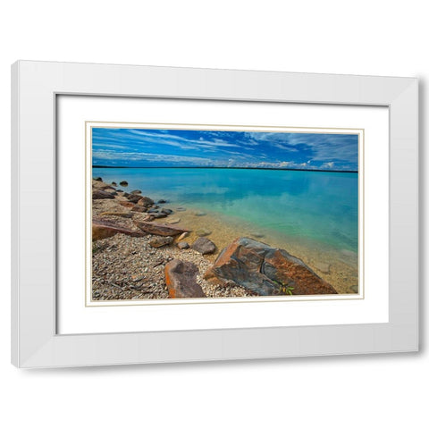 Canada-Manitoba-Little Limestone Lake Lake and rocks on shore White Modern Wood Framed Art Print with Double Matting by Jaynes Gallery