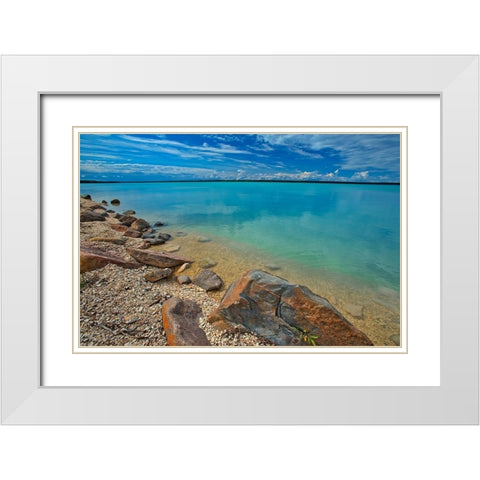 Canada-Manitoba-Little Limestone Lake Lake and rocks on shore White Modern Wood Framed Art Print with Double Matting by Jaynes Gallery