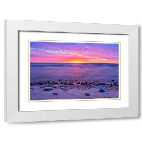 Canada- Manitoba- Winnipeg. Sunrise on Lake Winnipeg. White Modern Wood Framed Art Print with Double Matting by Jaynes Gallery