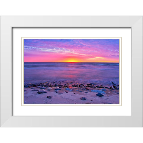 Canada- Manitoba- Winnipeg. Sunrise on Lake Winnipeg. White Modern Wood Framed Art Print with Double Matting by Jaynes Gallery