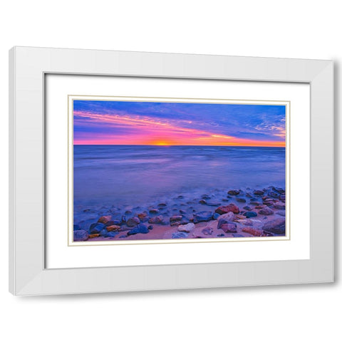 Canada- Manitoba- Winnipeg. Sunrise on Lake Winnipeg. White Modern Wood Framed Art Print with Double Matting by Jaynes Gallery