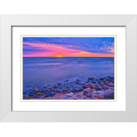 Canada- Manitoba- Winnipeg. Sunrise on Lake Winnipeg. White Modern Wood Framed Art Print with Double Matting by Jaynes Gallery