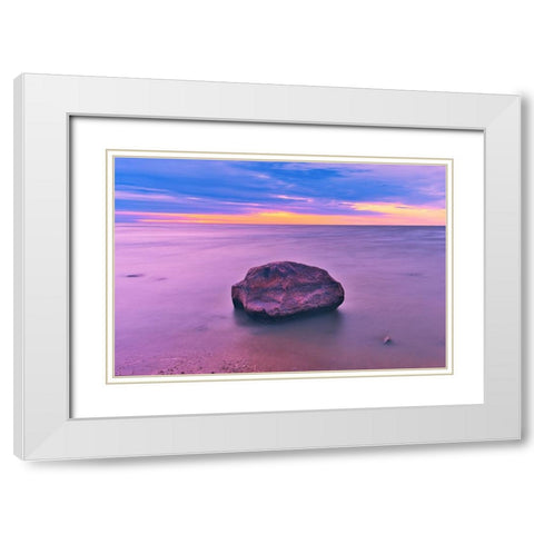 Canada- Manitoba- Winnipeg. Sunrise on Lake Winnipeg. White Modern Wood Framed Art Print with Double Matting by Jaynes Gallery