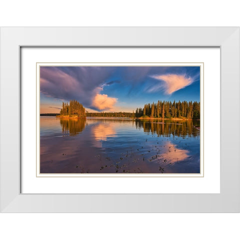 Canada- Manitoba- Paint Lake Provincial Park. Island on Paint Lake at sunrise. White Modern Wood Framed Art Print with Double Matting by Jaynes Gallery