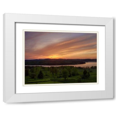 Canada Sunset on meadow and St John River White Modern Wood Framed Art Print with Double Matting by Anon, Ellen