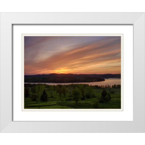 Canada Sunset on meadow and St John River White Modern Wood Framed Art Print with Double Matting by Anon, Ellen