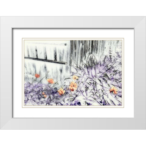 Canada Abstract of wooden building and garden White Modern Wood Framed Art Print with Double Matting by Anon, Ellen