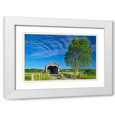 Canada-New Brunswick-Riverside-Albert Sawmill Creek covered bridge White Modern Wood Framed Art Print with Double Matting by Jaynes Gallery