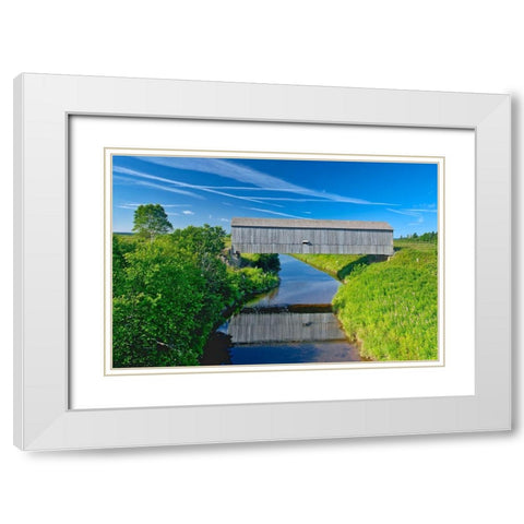 Canada-New Brunswick-Riverside-Albert Sawmill Creek covered bridge White Modern Wood Framed Art Print with Double Matting by Jaynes Gallery