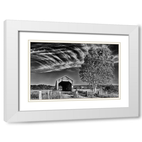 Canada-New Brunswick-Riverside-Albert Sawmill Creek covered bridge White Modern Wood Framed Art Print with Double Matting by Jaynes Gallery