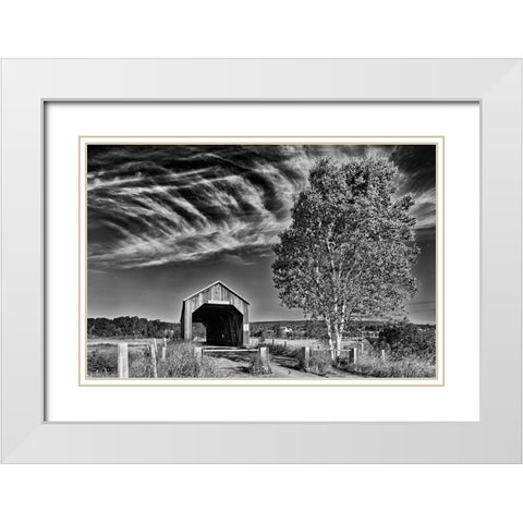 Canada-New Brunswick-Riverside-Albert Sawmill Creek covered bridge White Modern Wood Framed Art Print with Double Matting by Jaynes Gallery