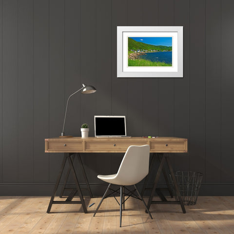 Canada-Newfoundland Fishing village and shoreline along White Bay White Modern Wood Framed Art Print with Double Matting by Jaynes Gallery
