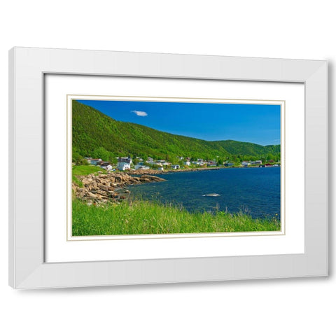 Canada-Newfoundland Fishing village and shoreline along White Bay White Modern Wood Framed Art Print with Double Matting by Jaynes Gallery