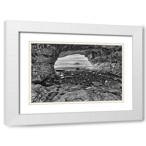 Canada-Newfoundland-The Arches Provincial Park-Rock cave on shore of Gulf of St Lawrence White Modern Wood Framed Art Print with Double Matting by Jaynes Gallery