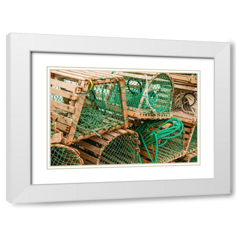 Fishing nets and lobster pots traps-Old Pelican-Avalon Peninsula-Newfoundland-Canada White Modern Wood Framed Art Print with Double Matting by DeFreitas, Michael