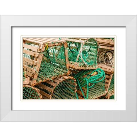Fishing nets and lobster pots traps-Old Pelican-Avalon Peninsula-Newfoundland-Canada White Modern Wood Framed Art Print with Double Matting by DeFreitas, Michael