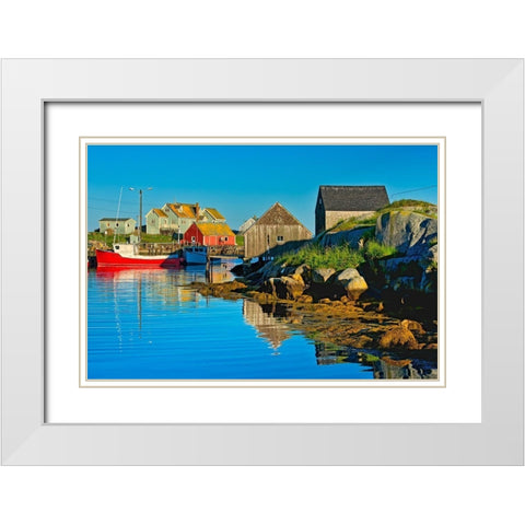 Canada-Nova Scotia-Peggys Cove Fishing boats in village harbor White Modern Wood Framed Art Print with Double Matting by Jaynes Gallery