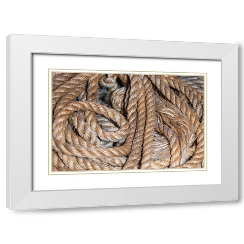 Coiled natural fiber fishing rope used in Nova Scotia fishing vessels White Modern Wood Framed Art Print with Double Matting by Ostrowitz, Mallorie