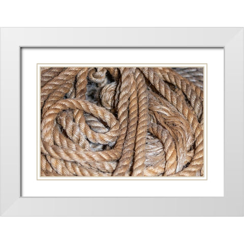Coiled natural fiber fishing rope used in Nova Scotia fishing vessels White Modern Wood Framed Art Print with Double Matting by Ostrowitz, Mallorie