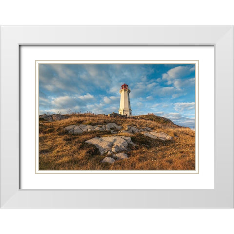 Canada-Nova Scotia-Louisbourg-Louisbourg Lighthouse-dusk White Modern Wood Framed Art Print with Double Matting by Bibikow, Walter