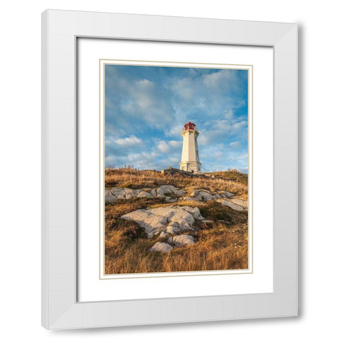 Canada-Nova Scotia-Louisbourg-Louisbourg Lighthouse-dusk White Modern Wood Framed Art Print with Double Matting by Bibikow, Walter