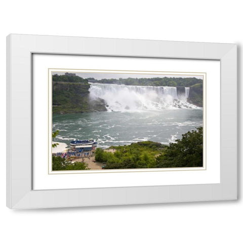 Canada, Ontario, Boat by the Niagara Falls White Modern Wood Framed Art Print with Double Matting by Lord, Fred