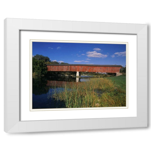 Canada, Montrose, West Montrose Covered Bridge White Modern Wood Framed Art Print with Double Matting by Grandmaison, Mike