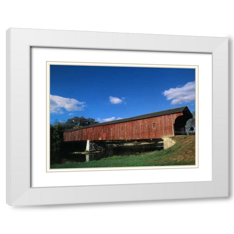 Canada, Montrose, West Montrose Covered Bridge White Modern Wood Framed Art Print with Double Matting by Grandmaison, Mike