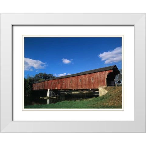 Canada, Montrose, West Montrose Covered Bridge White Modern Wood Framed Art Print with Double Matting by Grandmaison, Mike