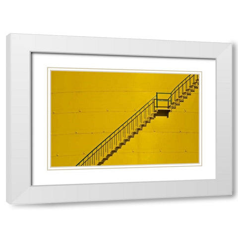Canada, Ontario, Little Current Yellow stairway White Modern Wood Framed Art Print with Double Matting by Grandmaison, Mike