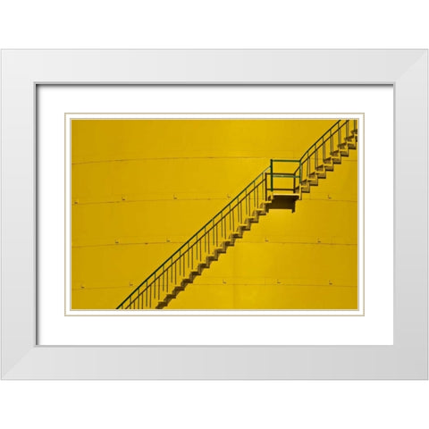 Canada, Ontario, Little Current Yellow stairway White Modern Wood Framed Art Print with Double Matting by Grandmaison, Mike