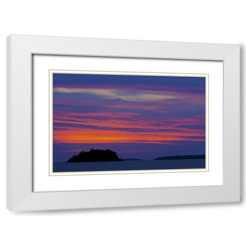 Canada Sunset and lighthouse on Georgian Bay White Modern Wood Framed Art Print with Double Matting by Grandmaison, Mike