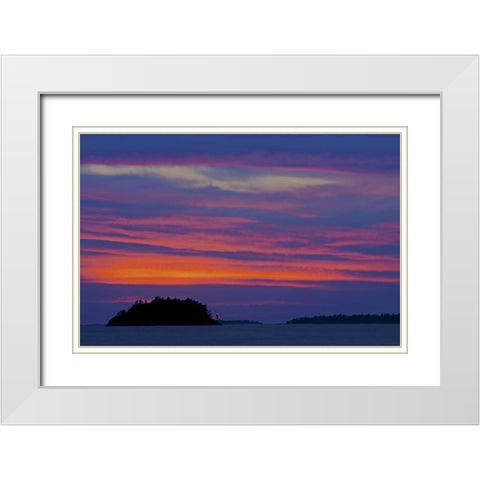Canada Sunset and lighthouse on Georgian Bay White Modern Wood Framed Art Print with Double Matting by Grandmaison, Mike