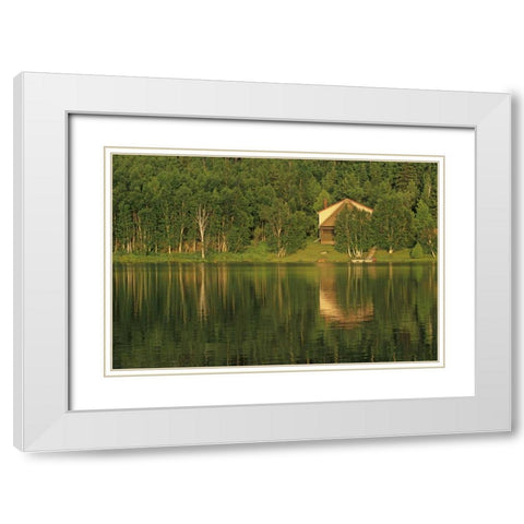 Canada, Sudbury Cottage on Tilton Lake at sunset White Modern Wood Framed Art Print with Double Matting by Grandmaison, Mike