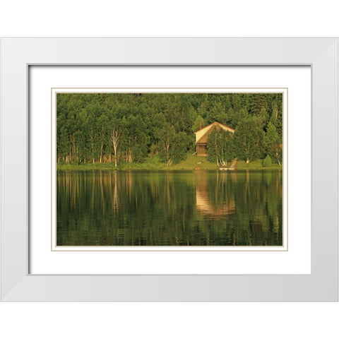 Canada, Sudbury Cottage on Tilton Lake at sunset White Modern Wood Framed Art Print with Double Matting by Grandmaison, Mike