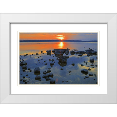 Canada, Bruce Peninsula Sunset on Berford Lake White Modern Wood Framed Art Print with Double Matting by Grandmaison, Mike