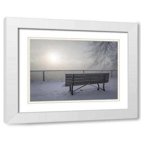 Canada, Ottawa Fog-shrouded winter scene White Modern Wood Framed Art Print with Double Matting by Young, Bill