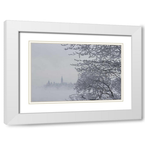 Canada, Ottawa, Ottawa River Parliament building White Modern Wood Framed Art Print with Double Matting by Young, Bill