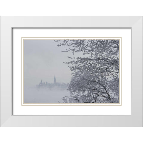 Canada, Ottawa, Ottawa River Parliament building White Modern Wood Framed Art Print with Double Matting by Young, Bill