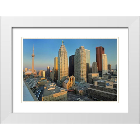 Toronto City at dusk with CN Tower White Modern Wood Framed Art Print with Double Matting by Grandmaison, Mike