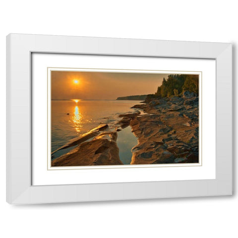 Canada-Ontario-Bruce Peninsula National Park Sunset on limestone rock White Modern Wood Framed Art Print with Double Matting by Jaynes Gallery