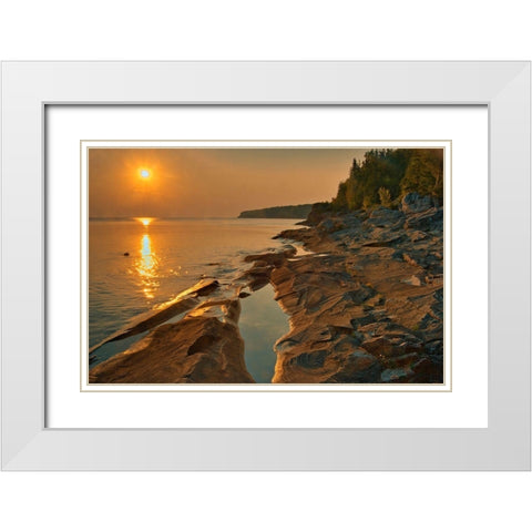 Canada-Ontario-Bruce Peninsula National Park Sunset on limestone rock White Modern Wood Framed Art Print with Double Matting by Jaynes Gallery