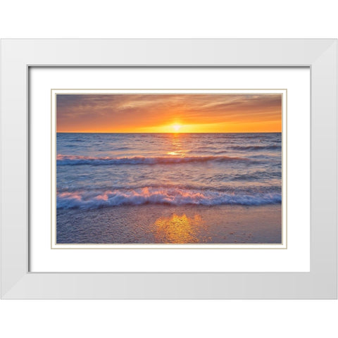 Canada-Ontario-Grand Bend Sandy beach on Lake Huron at sunset White Modern Wood Framed Art Print with Double Matting by Jaynes Gallery