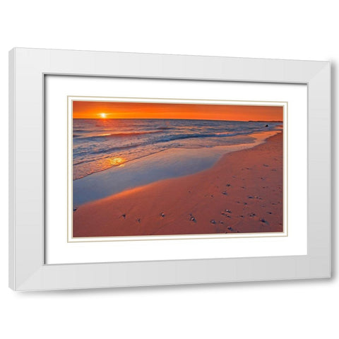 Canada-Ontario-Grand Bend Sandy beach on Lake Huron at sunset White Modern Wood Framed Art Print with Double Matting by Jaynes Gallery